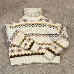 Evereve Cream Multicolor Patterned Turtleneck Sweater